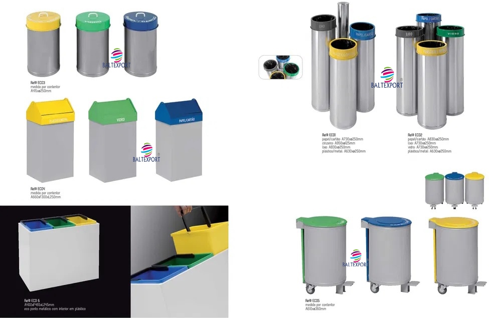 02 Ecoponto Papel, Vidro, Metal, Plástico em Inox escritório e Armazém