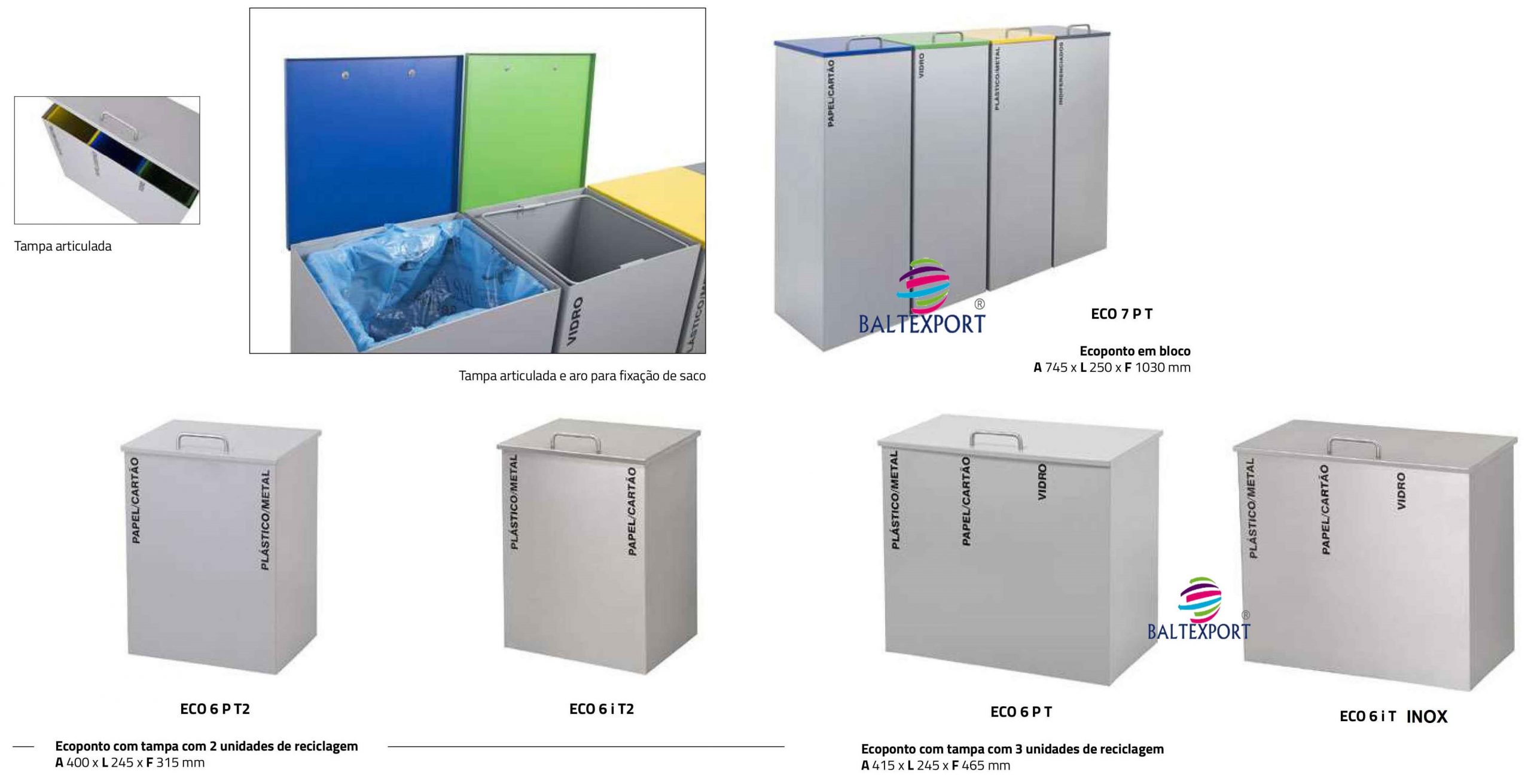 03 Ecoponto Papel, Vidro, Metal, Plástico em Inox escritório e Armazém