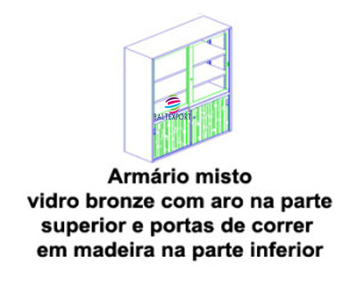 Armário misto vidro aro na parte superior e portas de correr g