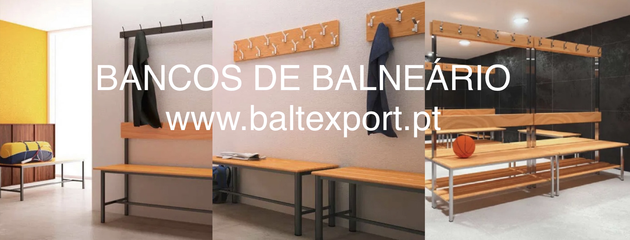 Banco balneario corrido vestiario com cabides aluminio Baltexport