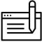 Isolated blogging in outline icon on white background. Blogger, write, post, pencil, text, writing, seo