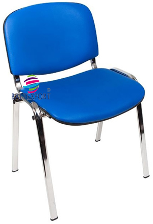 Cadeira Fixa 4 Pes Estrutura Cromada Tok200 Iso Pele Sint. Azul