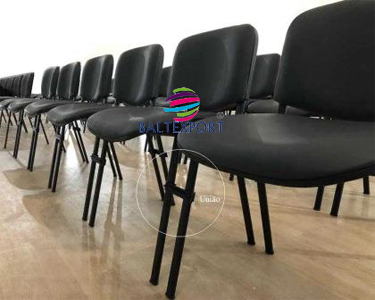 Cadeiras de Escritorio Visitante Fixa 4 Pes Empilhavel Pele Sintetica Preto Com União para Cadeiras fixas