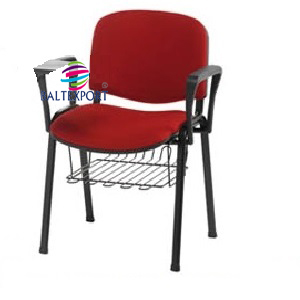 Cadeiras de Escritorio Visitante Fixa 4 pes empilhavel Tecido Vermelho com Cesto de Revistas com Braços