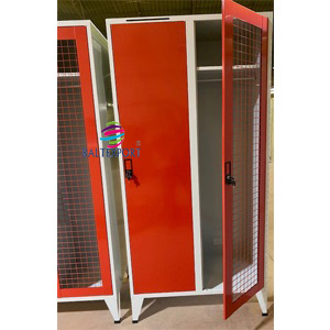 Vestiario Duplo de Bombeiros com Porta em Rede 2080x1000x550 mm Cinza Vermelho