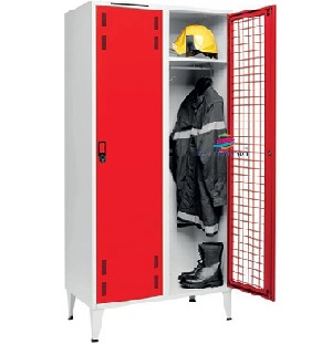 Vestiario Duplo para Bombeiros com Porta em Rede 2080x1000x550 mm