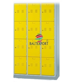 Vestiario triplo 12 cacifos 1800x1000x500 mm Cinza com Portas Amarelas