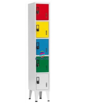 Vestiário Simples com 5 Cacifos Sobrepostos Metálico Cinza e Cores 1900x400x500